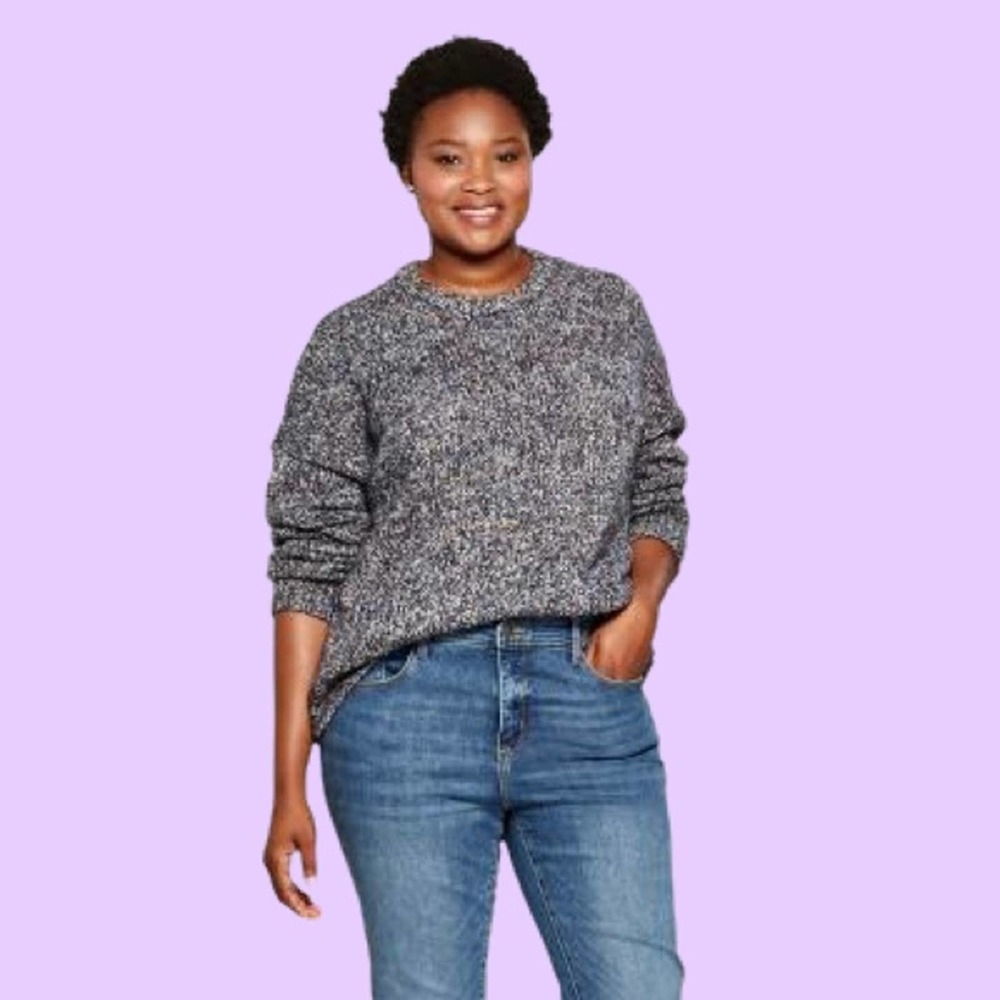 Universal Thread Sz M Marled Navy Blue Textured Long Sleeve Crew Neck Sweater